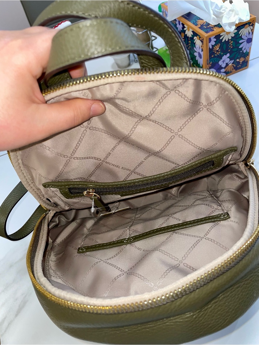Michael Kors Olive Green Pebbled Leather Mini Backpack - Picture 5 of 5
